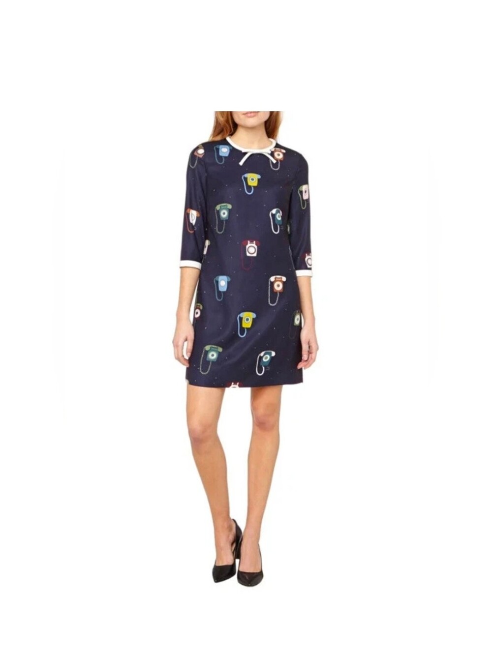 Ted Baker Navy Phone Print Shift MOD Dress